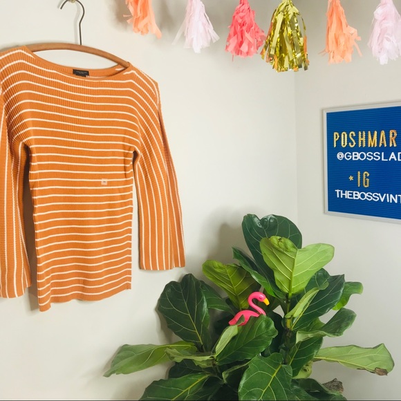 Ann Taylor NWT Ribbed Orange White  Blouse - Picture 4 of 4